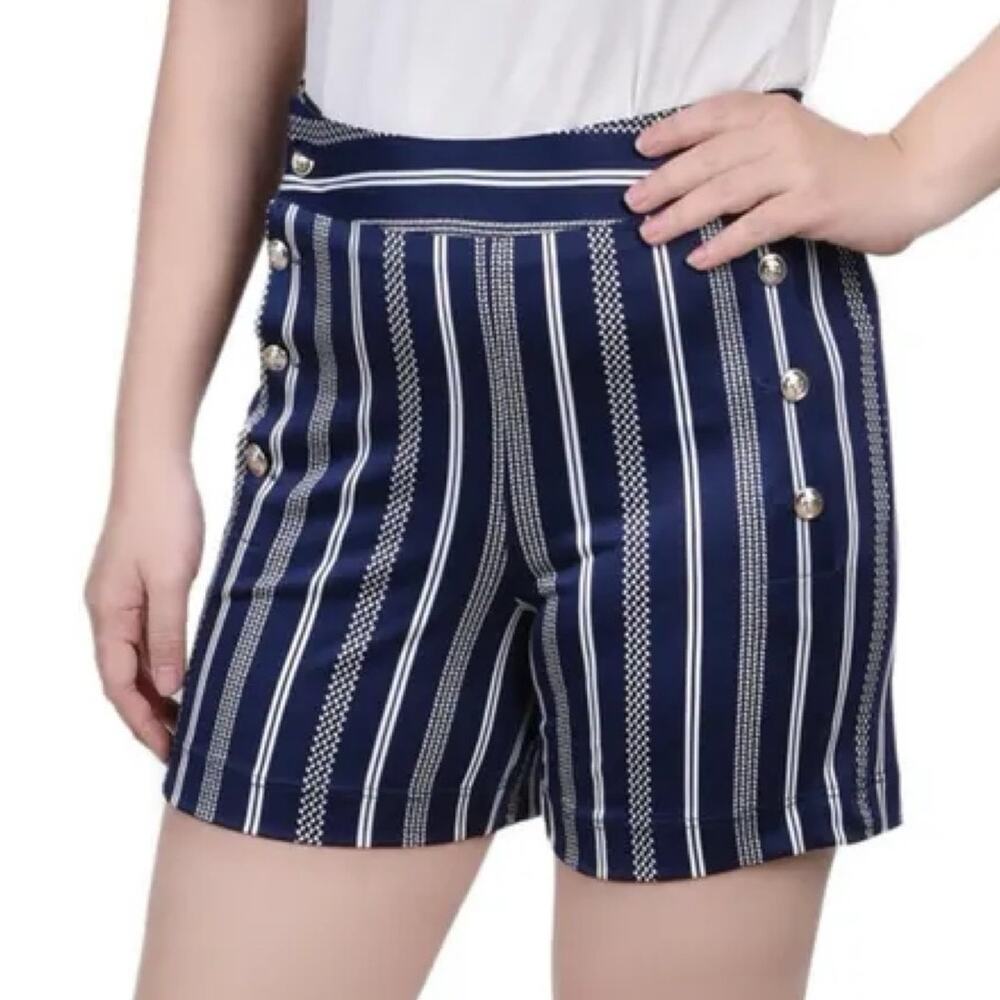 NY Collection Women's Size XL Navy White Striped Satin Yoked Sailor Shorts NWT